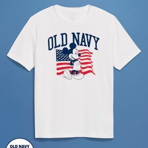 Old Navy White and Navy Mickey Mouse Flag Tee